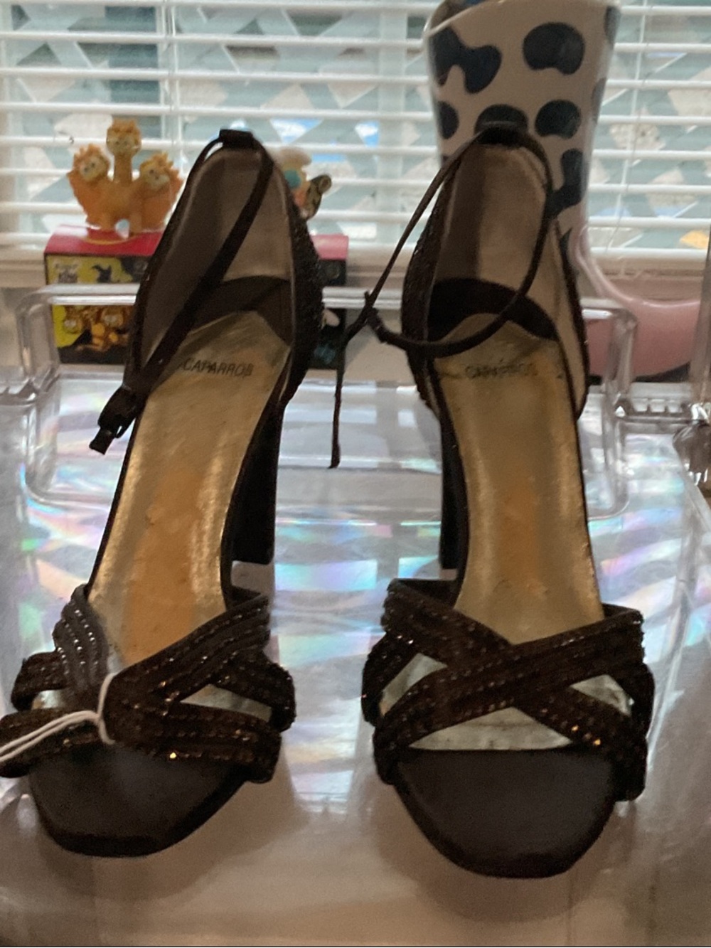 Caparros Brown Glitter Strappy Block Heels